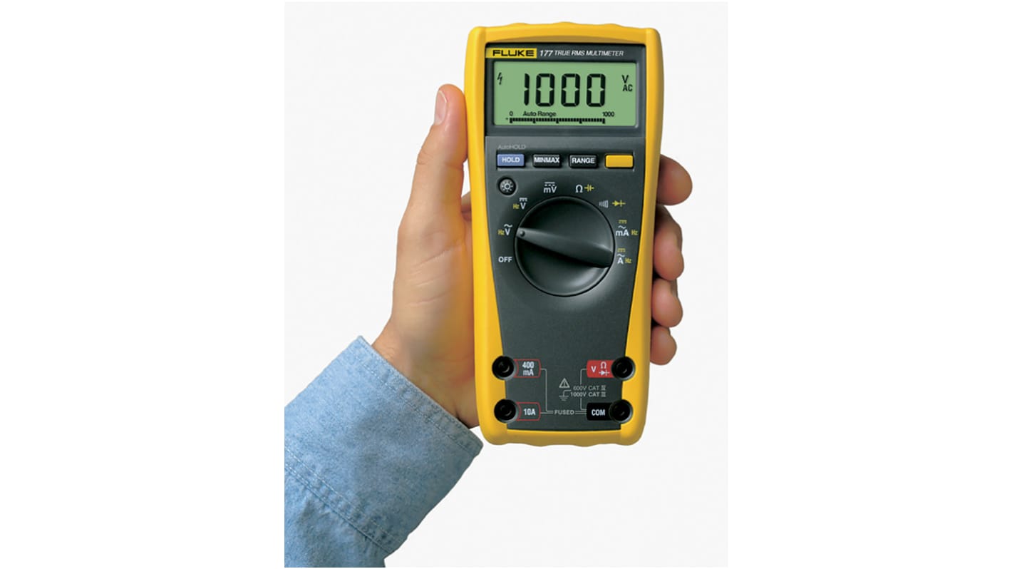 Fluke 177 Hand LCD Digital-Multimeter, CAT III, CAT IV 1000V ac / 10A ac, 50MΩ, ISO-kalibriert