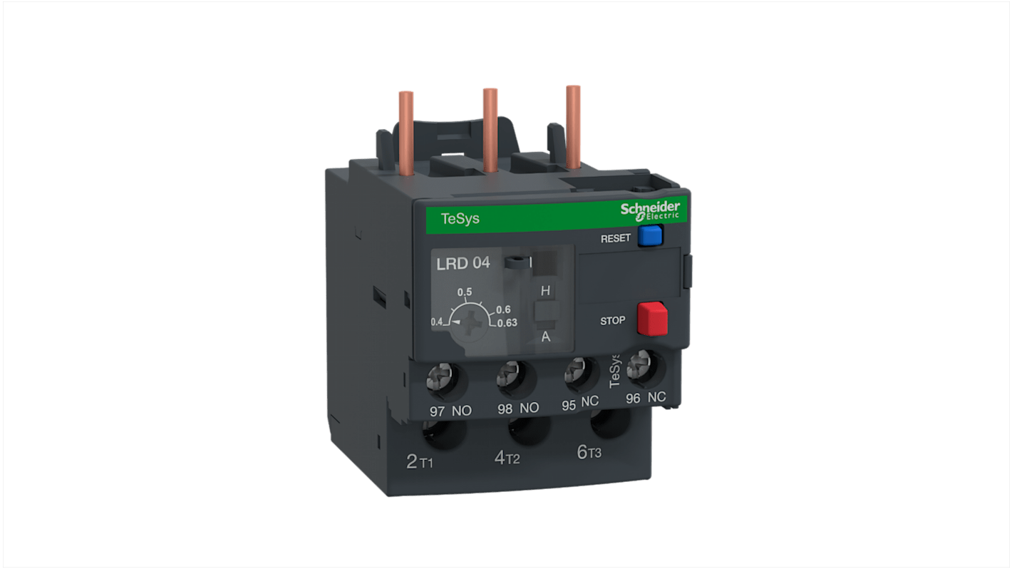 Schneider Electric LRD Overload Relay 1NO + 1NC, 0.4 → 0.63 A F.L.C, 630 mA Contact Rating, 690 V, 3P, TeSys