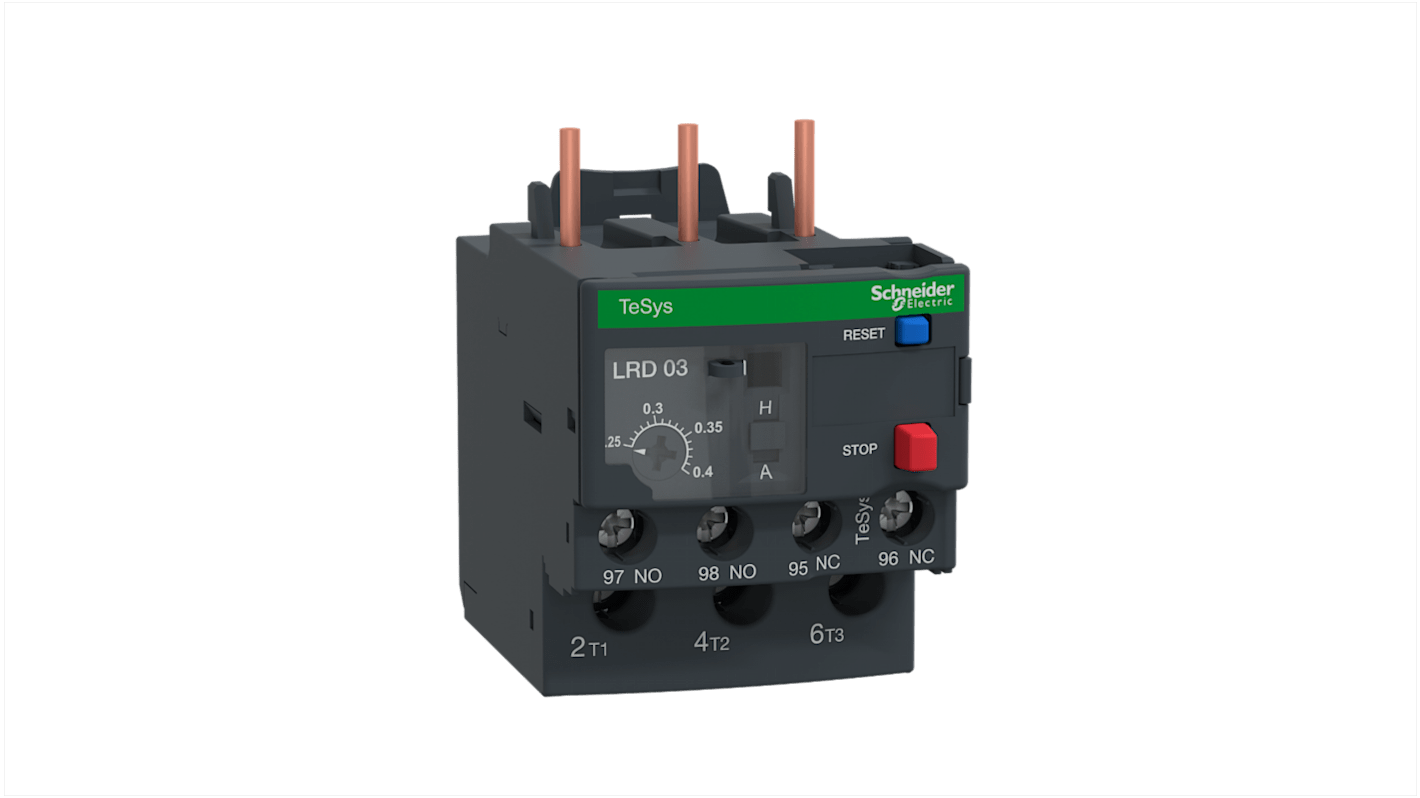 Schneider Electric LRD Thermal Overload Relay 1NO + 1NC, 0.25 → 0.4 A F.L.C, 400 mA Contact Rating, 3P, TeSys