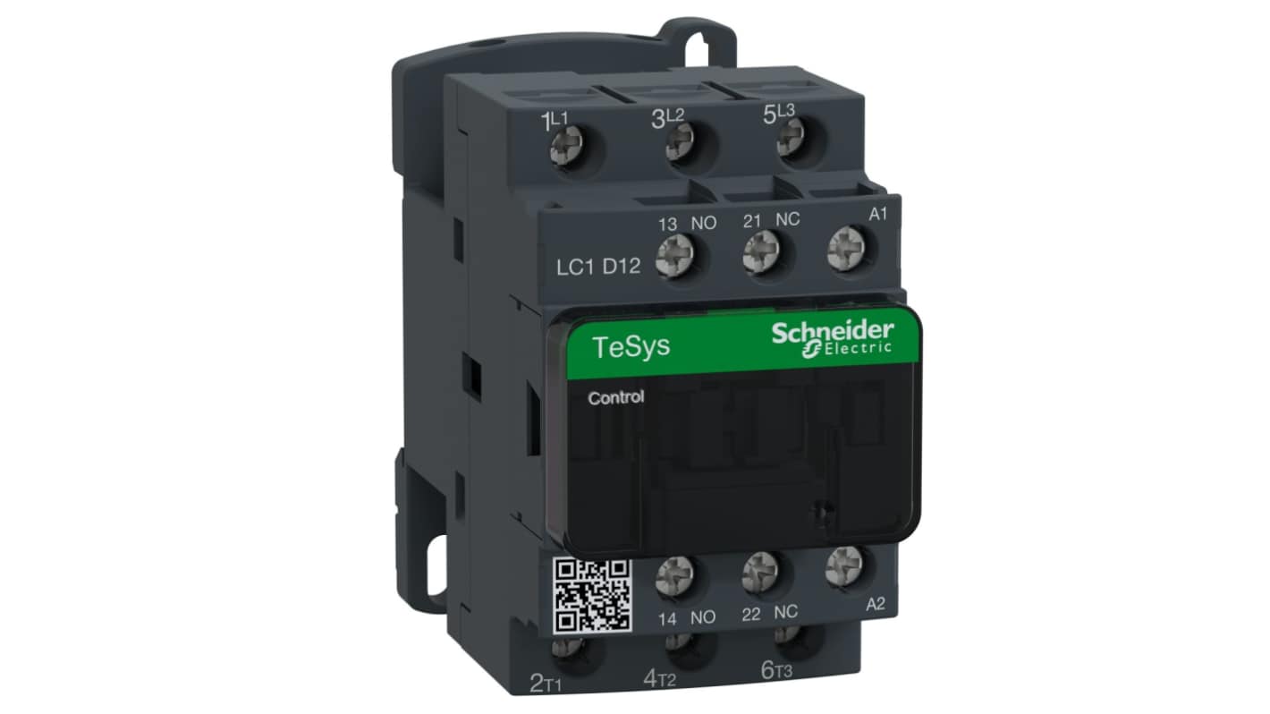 Contactor Schneider Electric TeSys D LC1D de 3 polos, 3 NA, 12 A, bobina 24 V ac, 5,5 kW