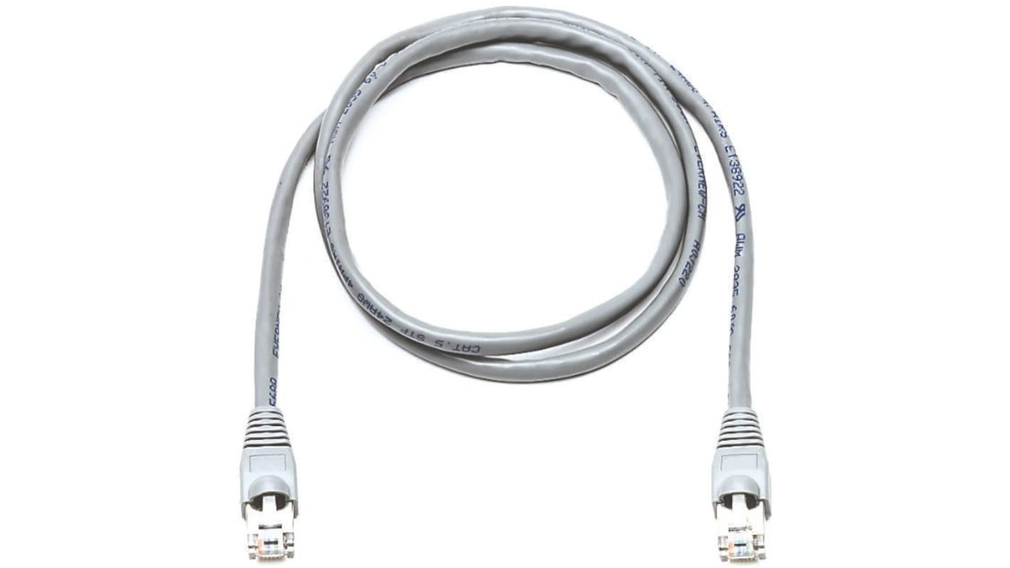 RS PRO, 2m Cat5e, Grey RJ45 to Male RJ45 Male, U/FTP Shielded, Terminated PVC Sheath