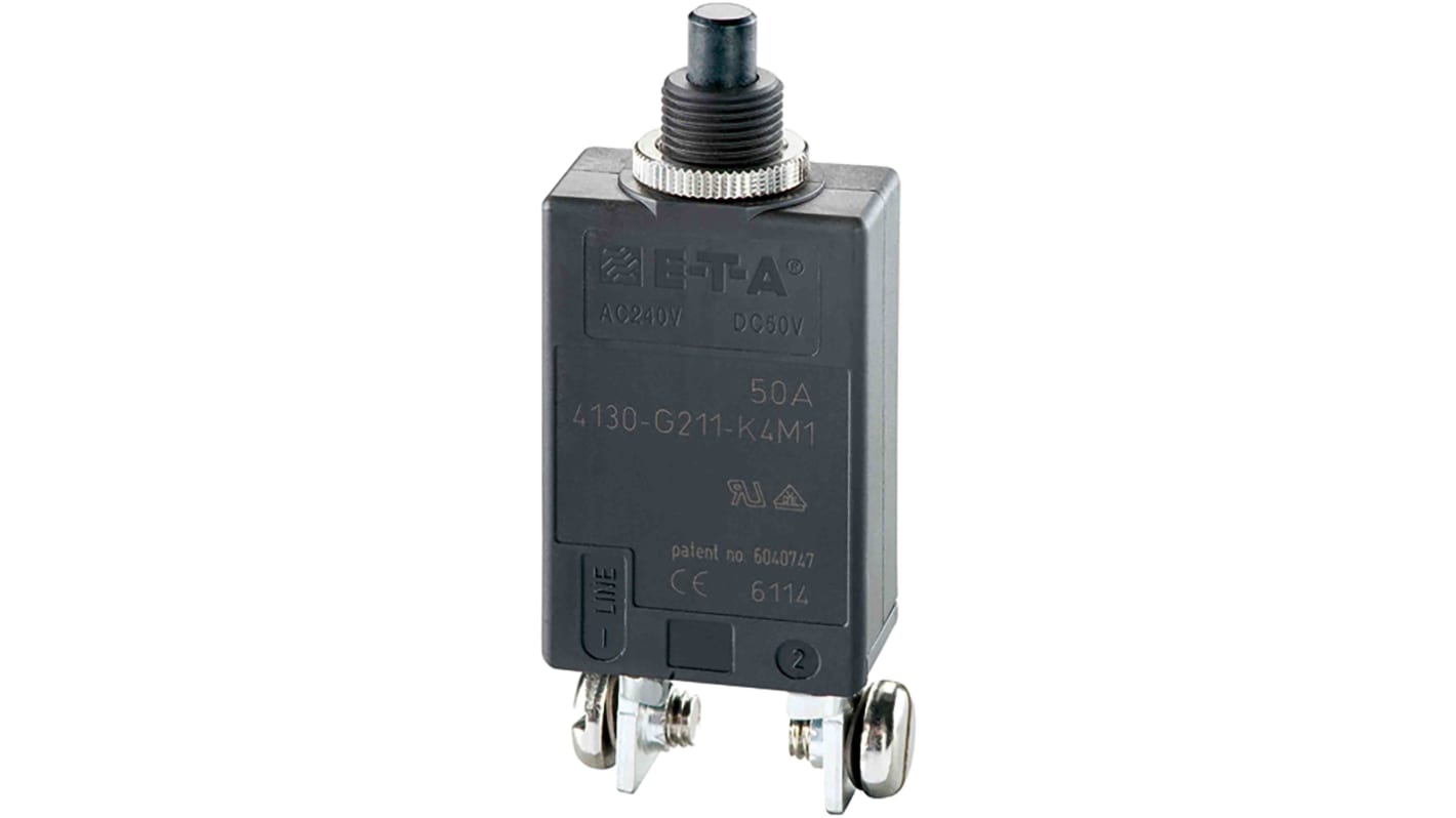 ETA Thermal Circuit Breaker - 4130 Single Pole 240V Voltage Rating Panel Mount, 50A Current Rating