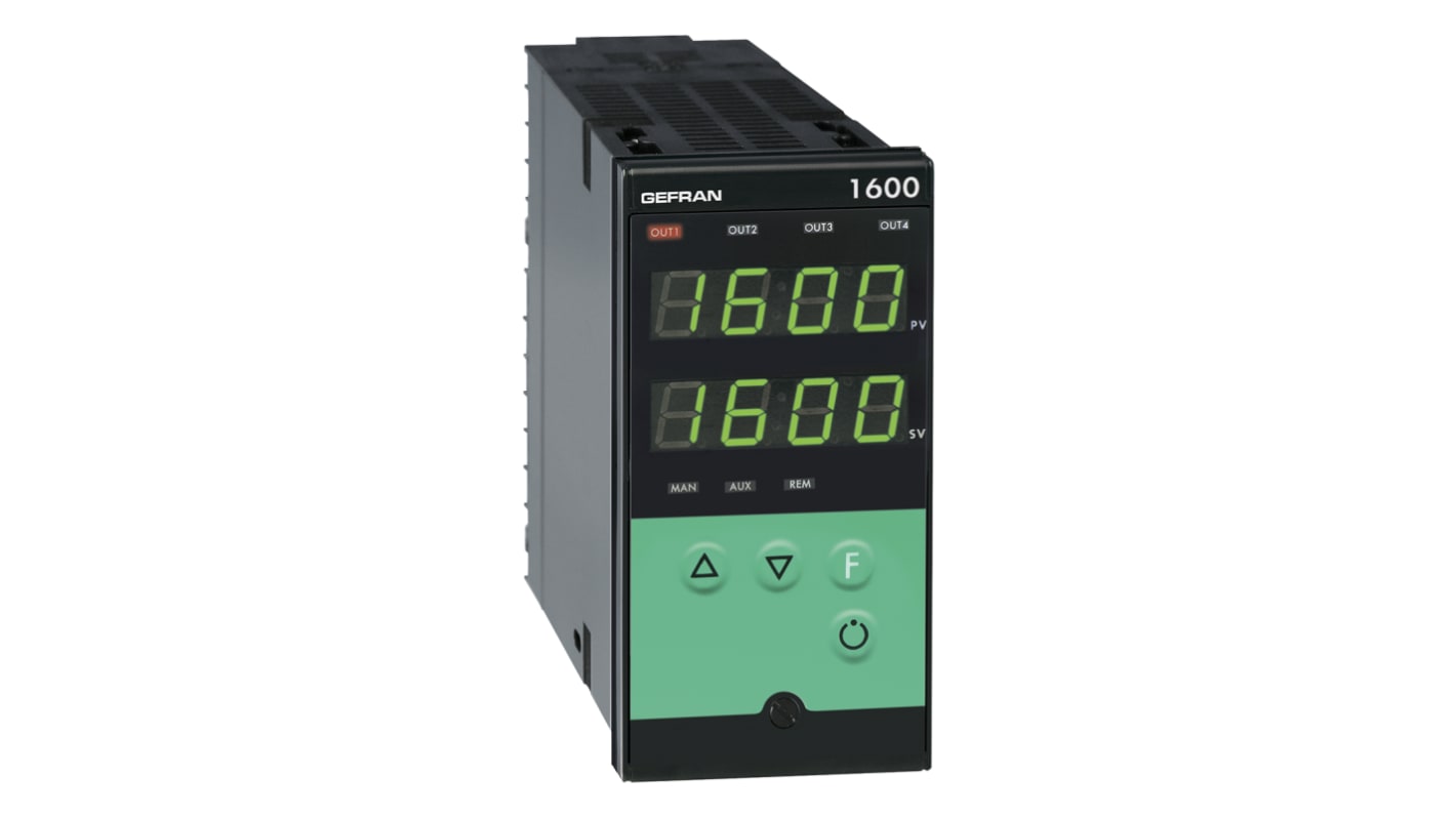 Gefran 1600 PID Temperature Controller, 96 x 48 (1/8 DIN)mm, 2 Output Relay, 100 V ac, 240 V ac Supply Voltage ON/OFF