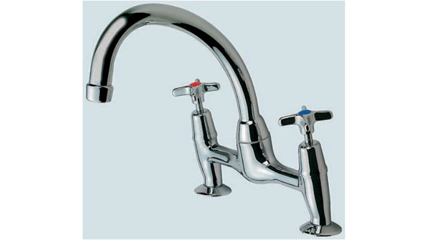 Pegler Yorkshire 黄铜水龙头, 双把支柱厨房冷热水混合龙头, 扭动把手, BSP, 1/2in接口