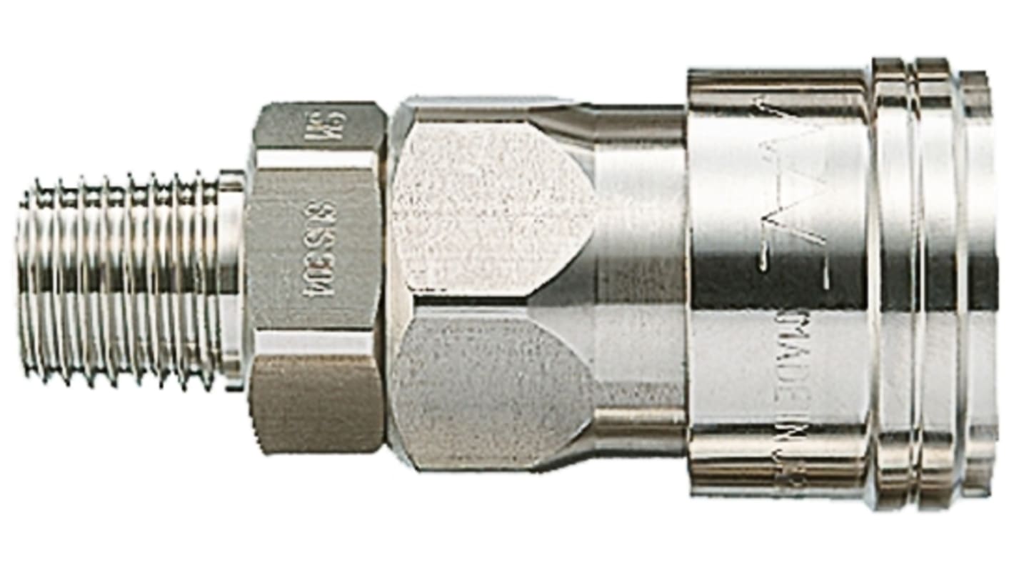 Nagahori Industry Stainless Steel Male Pneumatic Quick Connect Coupling, R 1/4 Male Threaded