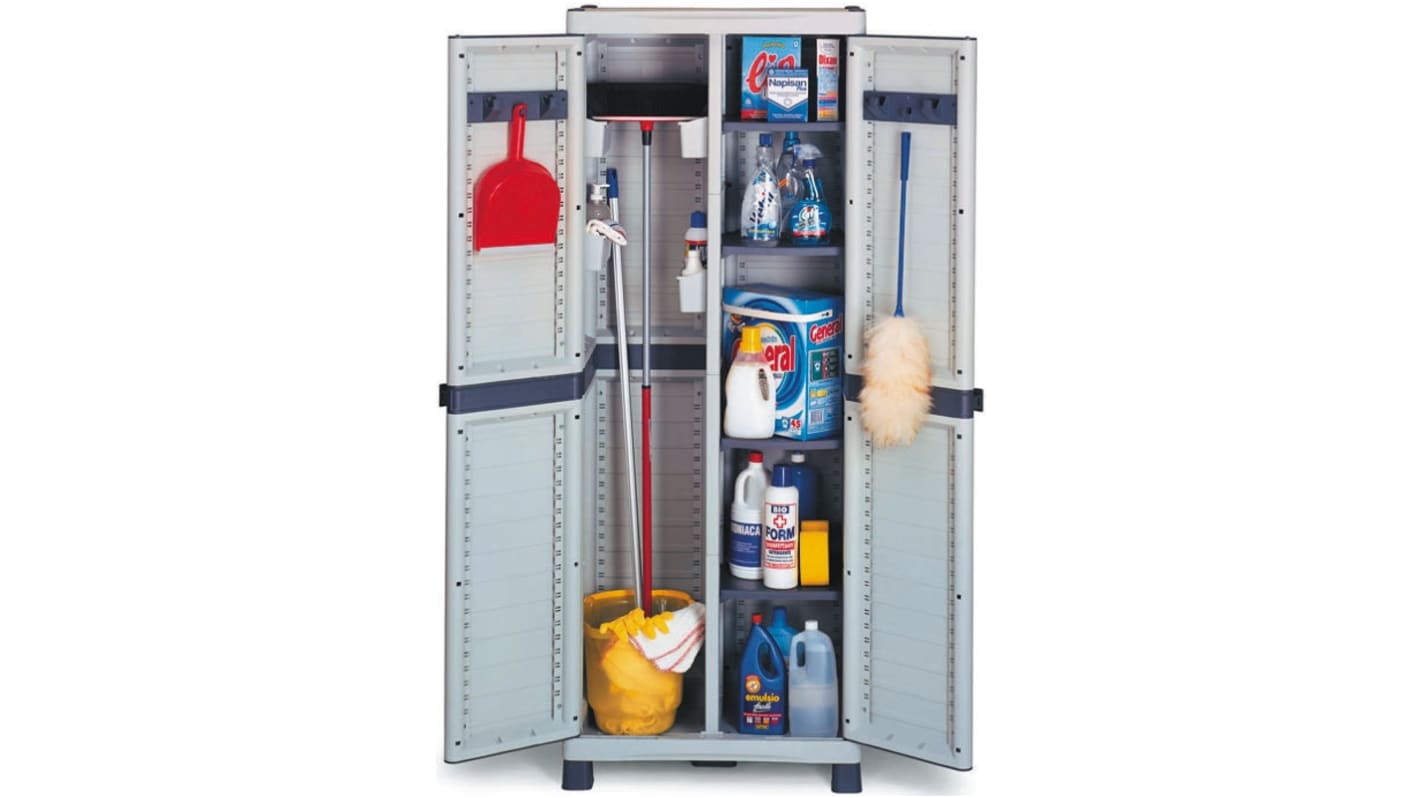 Armadietto di stoccaggio da pavimento a 2 ante RS PRO in PP, 1748 x 700 x 438mm, 4 ripiani