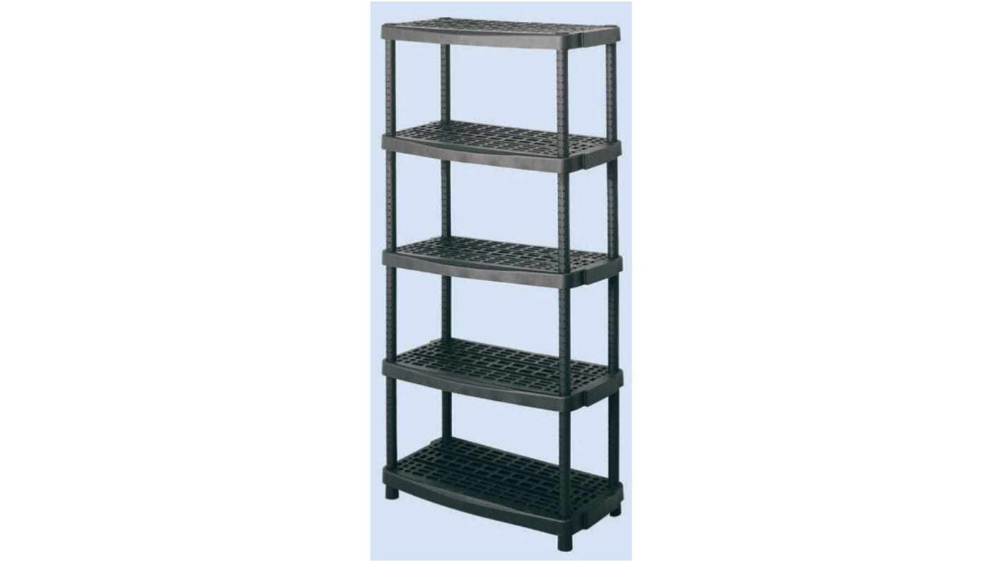 RS PRO Black 5 Shelf PP Shelving System, 1887mm x 930mm, 453mm, 70kg Load