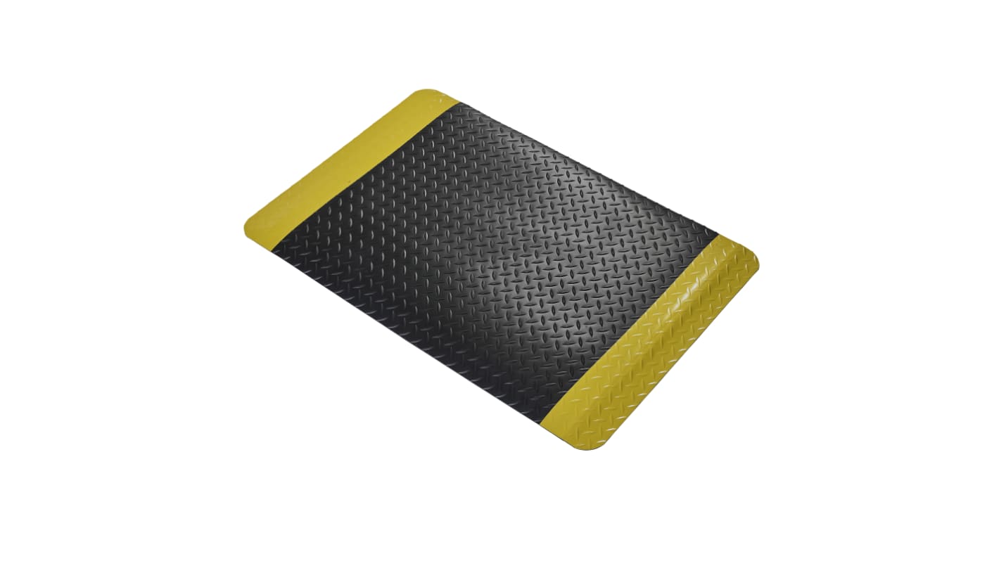 Coba Europe Schwarz/Gelb Anti-Ermüdungsmatte Antirutsch Vinyl Rautenprofil Trocken, Deckplate, Rolle, 3m x 0.9m x 15mm