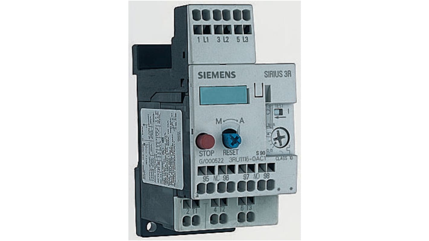 Siemens 1.1 kW自动复位热过载继电器, 触点3.2 A, 常开/常闭, 3P, 3RU系列