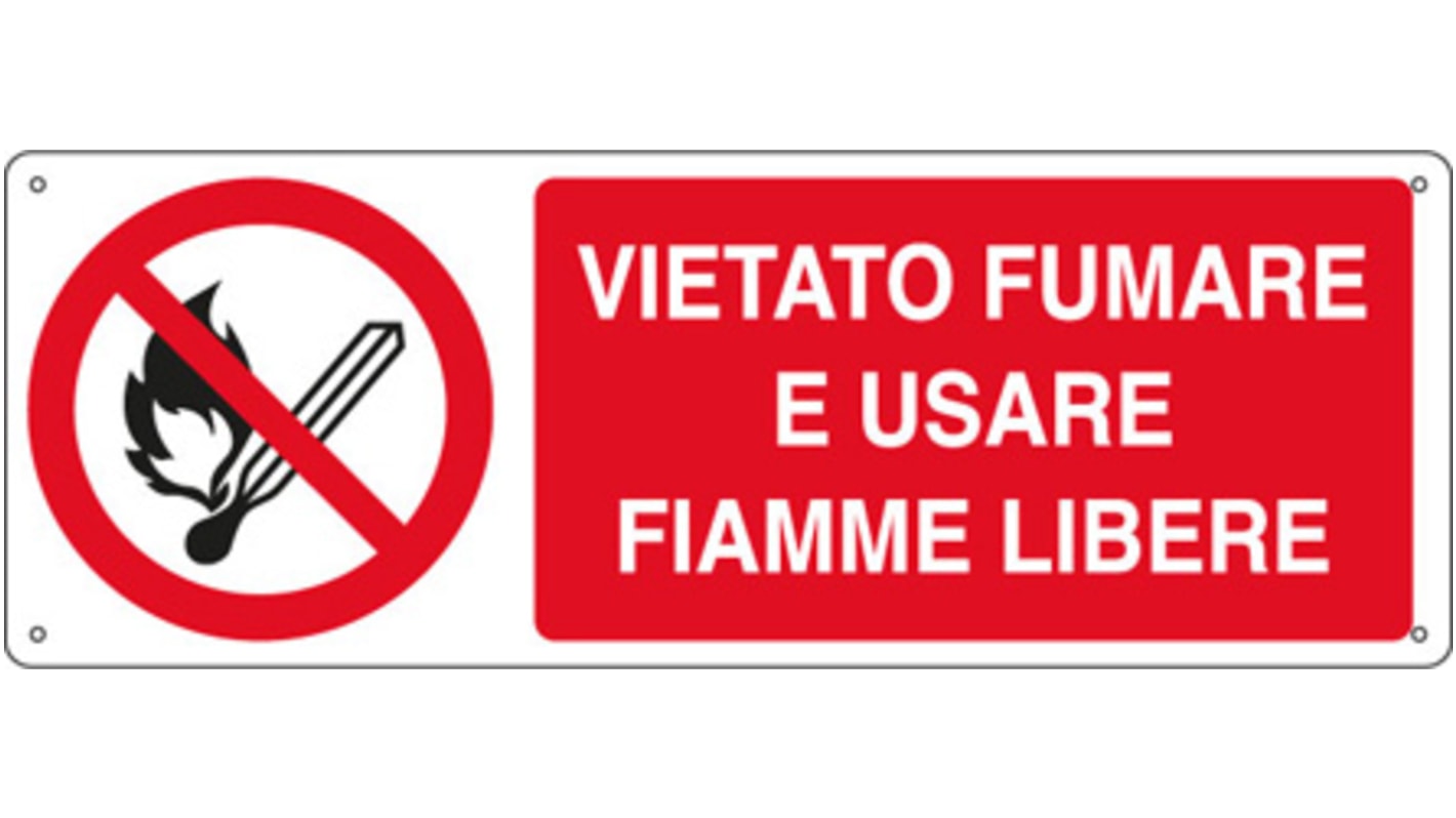 Segnale "Vietato Fumare E Usare Fiamme Libere", in Alluminio, 125mm x 350 mm