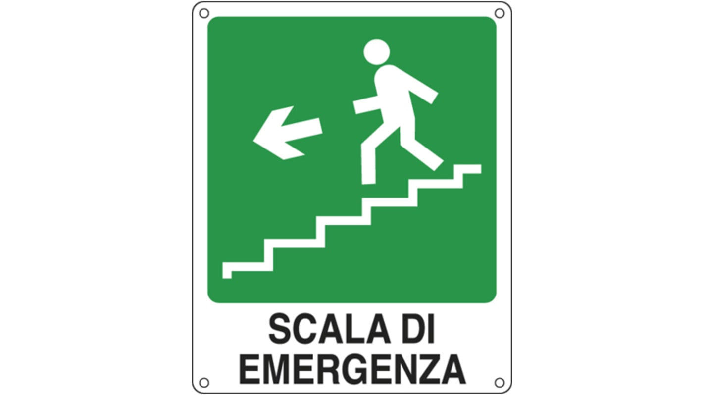Segnale non illuminato per uscita di sicurezza Verde/Bianco, Scala Di Emergenza, Italiano Uscita antincendio freccia