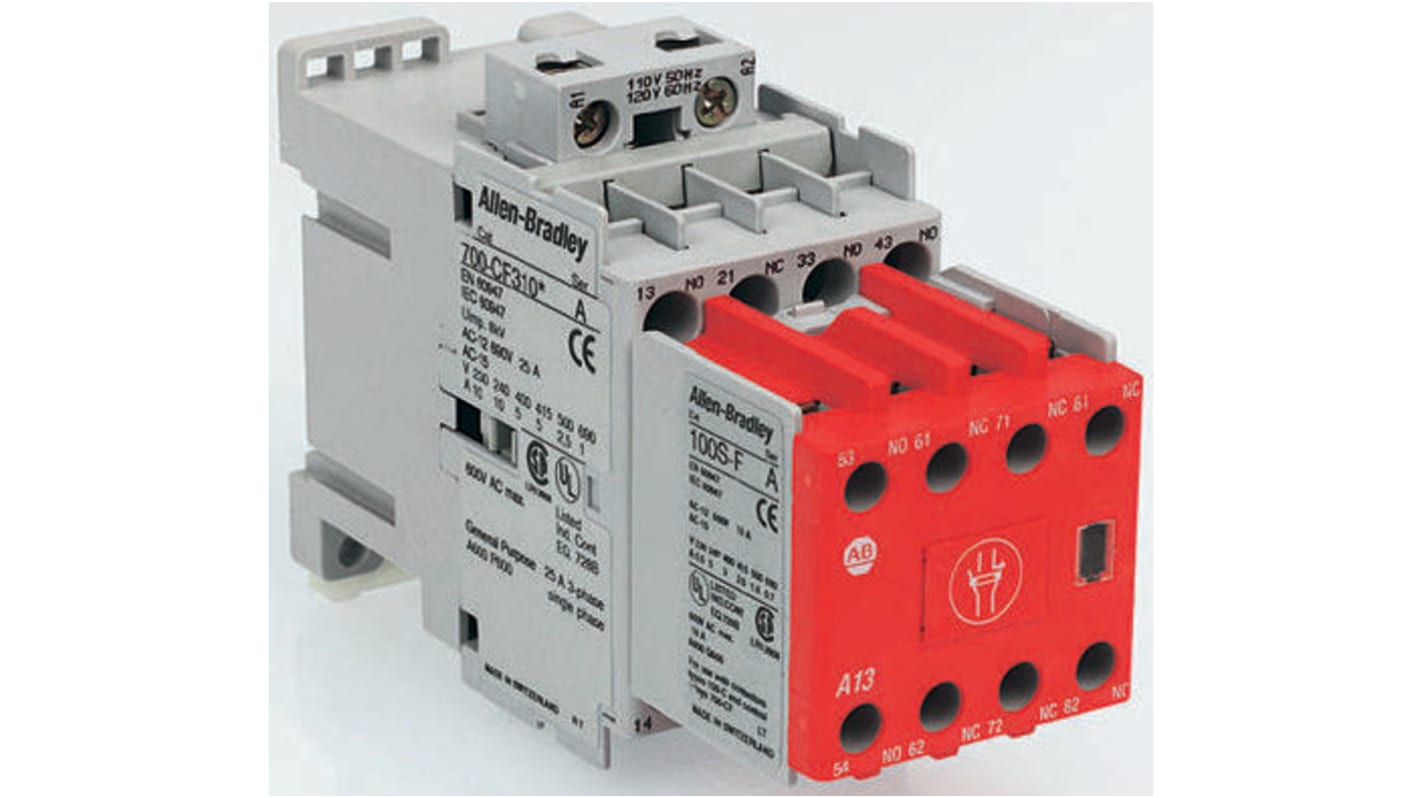 Allen Bradley 100S-C Leistungsschütz 24 V dc-Spule, 3 -polig , 525 V ac / 60 A 5 Schließer + 2 Öffner Sicherheit