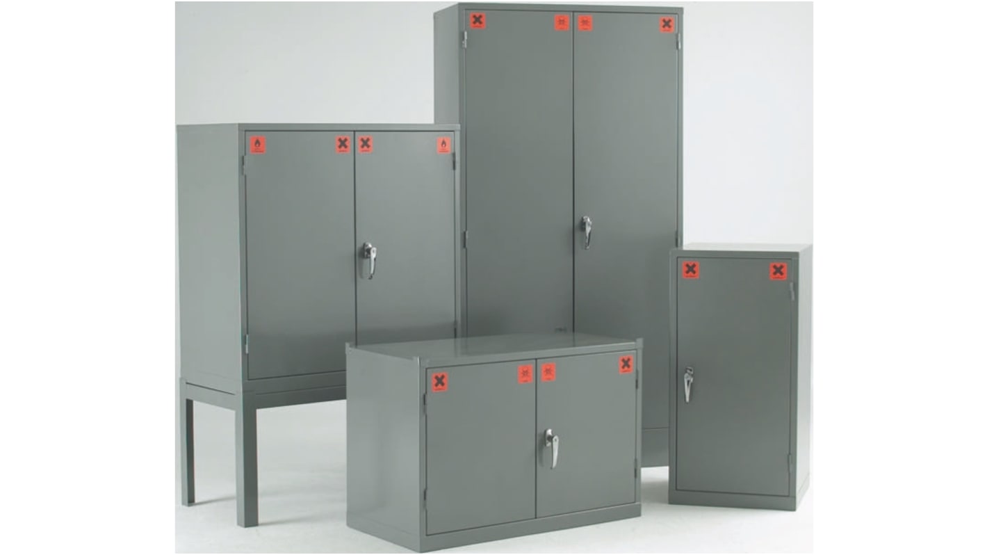 RS PRO Grey Steel Lockable 2 Door Hazardous Substance Cabinet, 1829mm x 915mm x 457mm