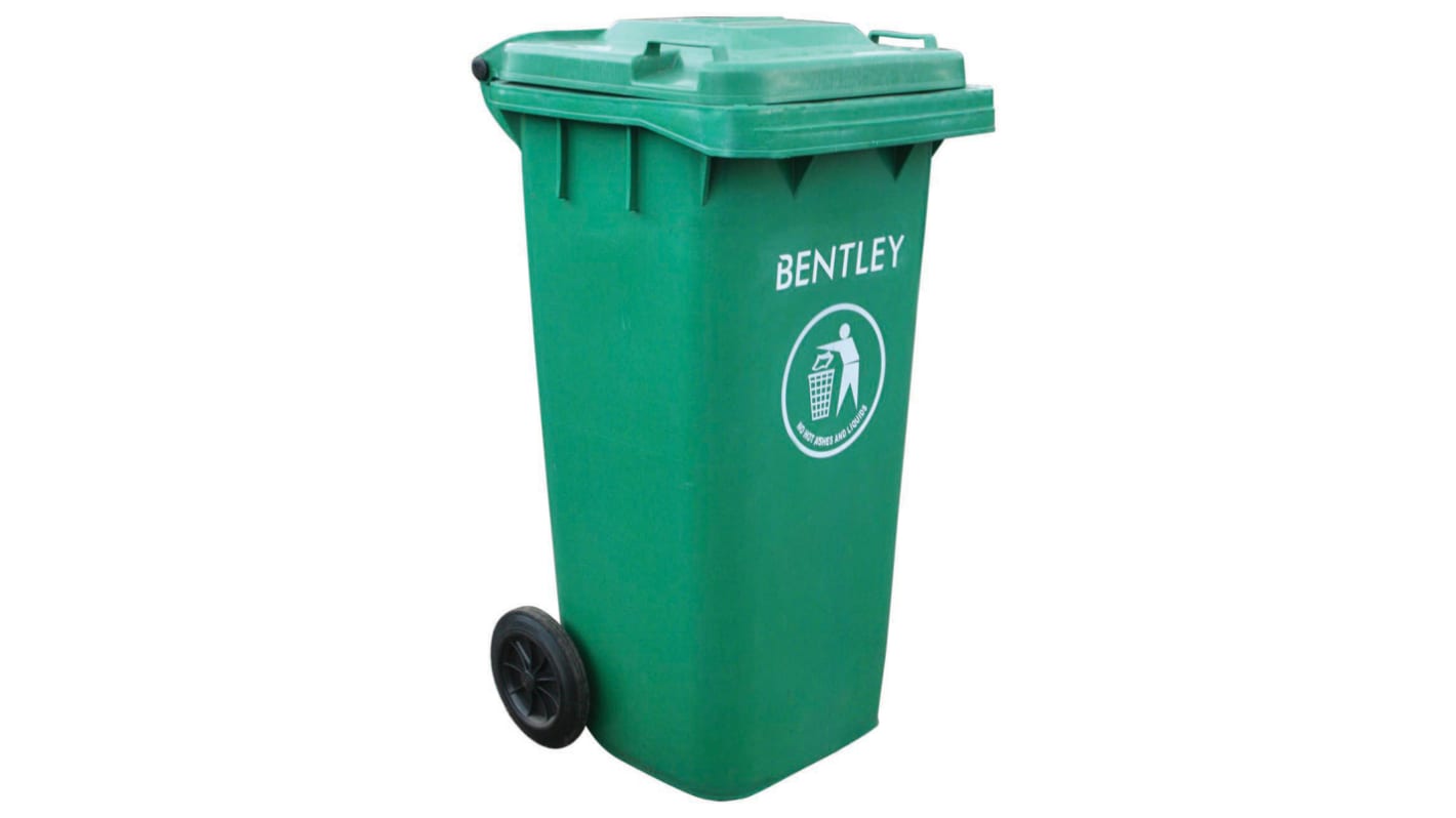 RS PRO 140L Green Flip Plastic Waste Bin