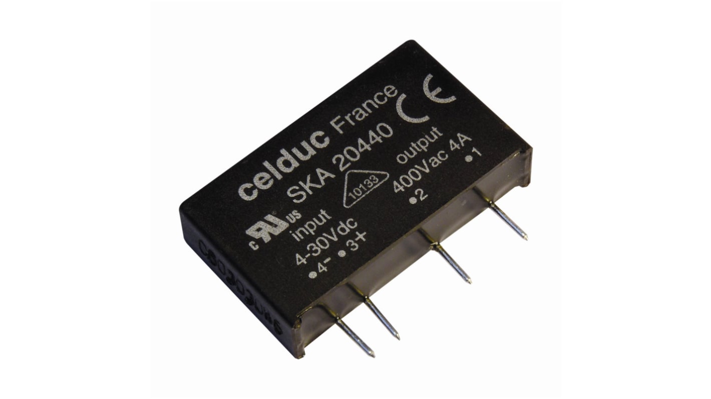 Celduc SK Series Solid State Relay, 4 A Load, PCB Mount, 460 V ac Load, 30 V dc Control