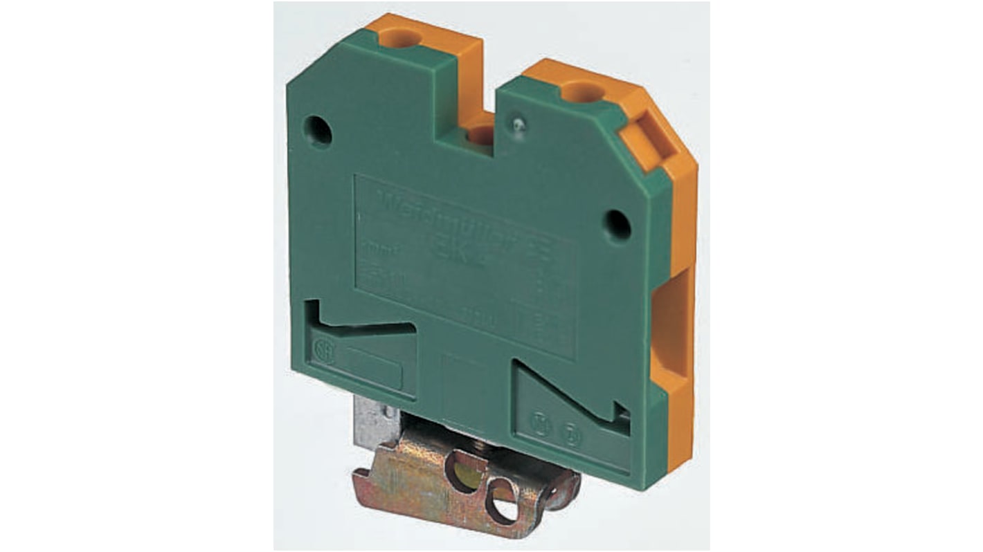 Weidmuller 2-Way EK 4 Earth Block, 26 → 10 AWG Wire, Screw Down, Nylon Housing, ATEX