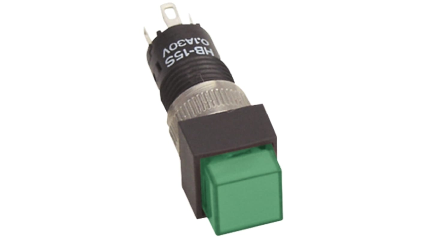 NKK Switches Illuminated Push Button Switch, Momentary, Panel Mount, 8mm Cutout, SPDT, Green LED