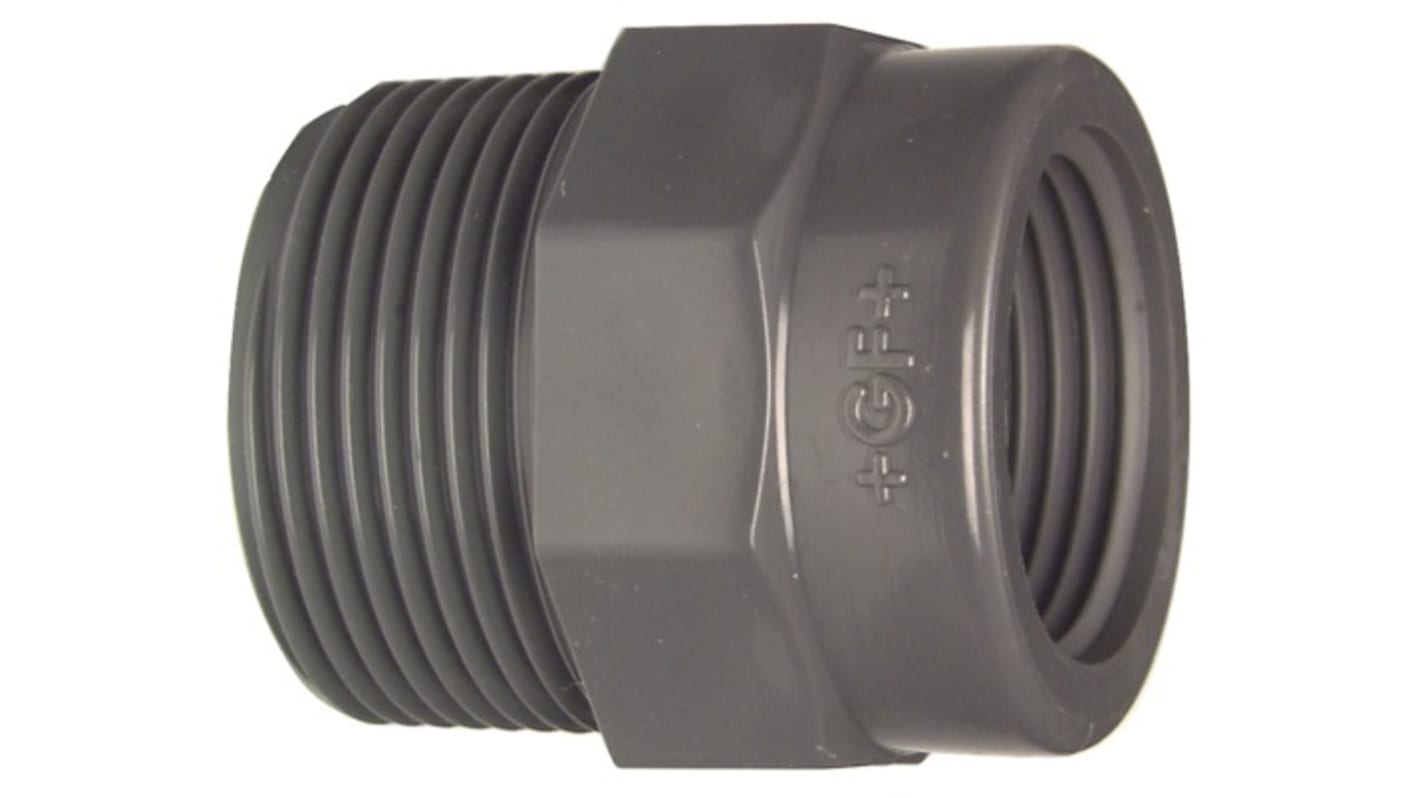 Georg Fischer Plastic Pipe Fitting, Straight Threaded Reducer, R 2in to Rp 1 1/2in