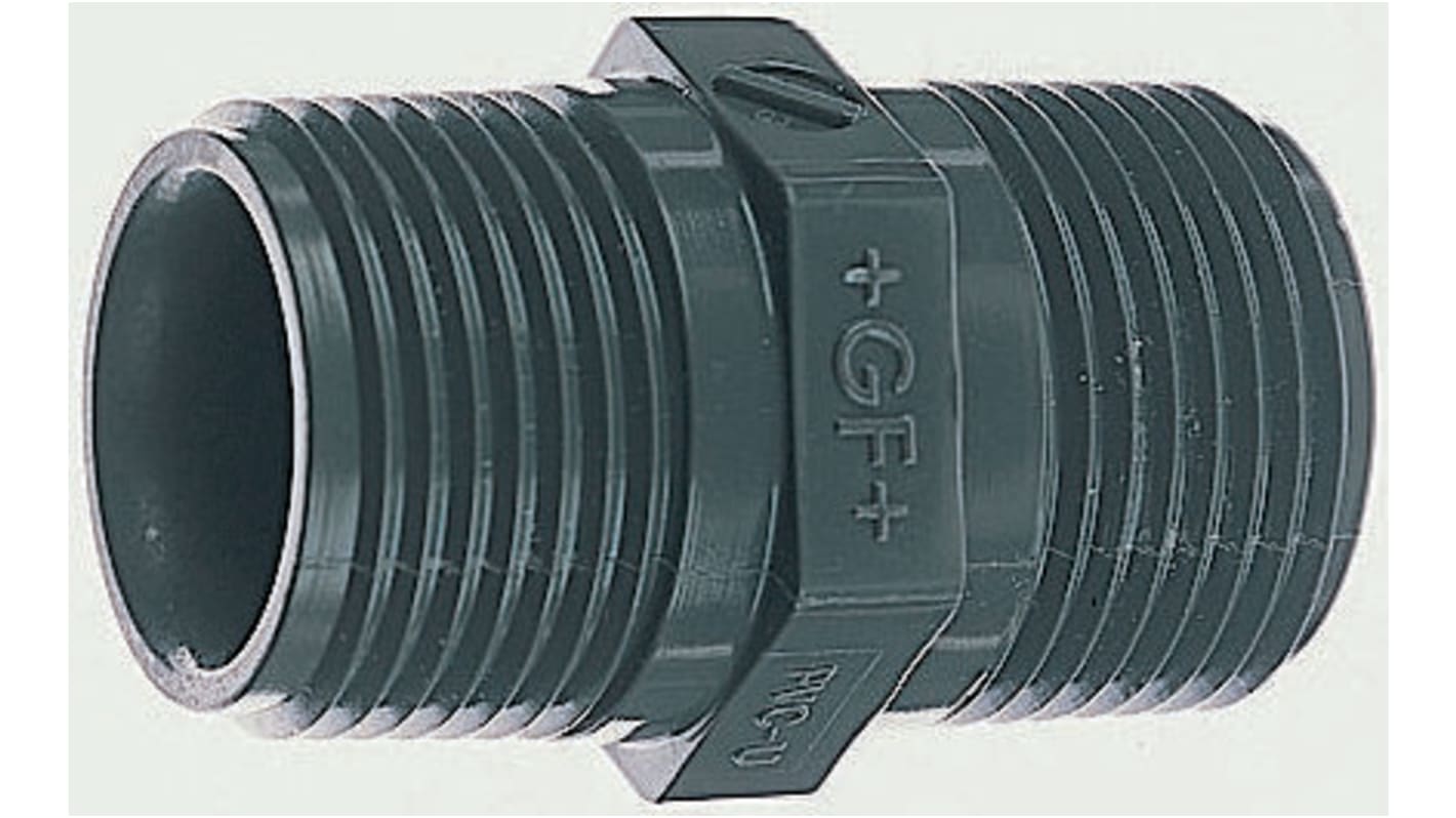 Georg Fischer Plastic Pipe Fitting, Straight Threaded Nipple, R 1/2in to BSPT 1/2in