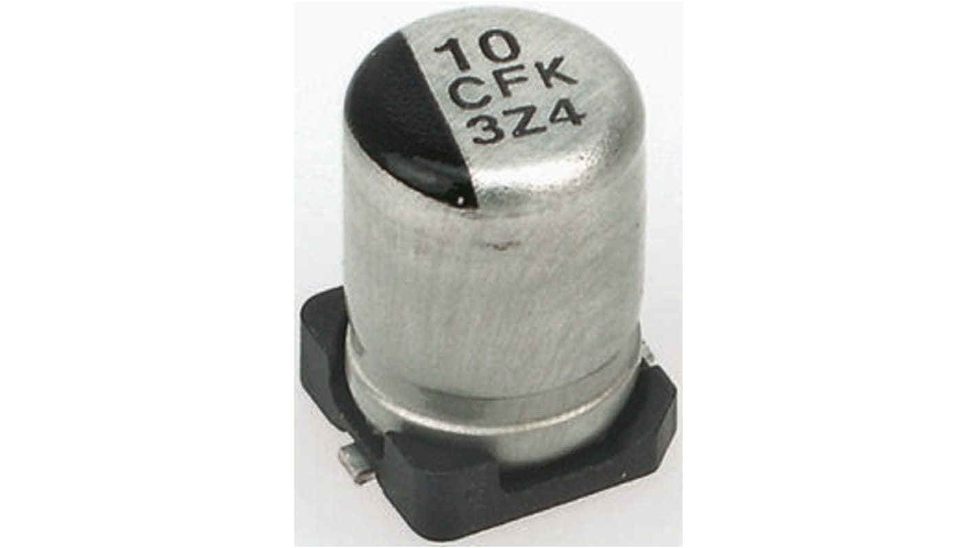 Condensador electrolítico Panasonic serie FK SMD, 100μF, ±20%, 80V dc, mont. SMD, 12.5 (Dia.) x 13.5mm