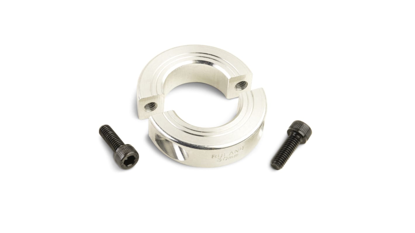 Ruland Shaft Collar, Two Piece, Clamp Screw, Bore 25mm, OD 45mm, W 15mm, Aluminium