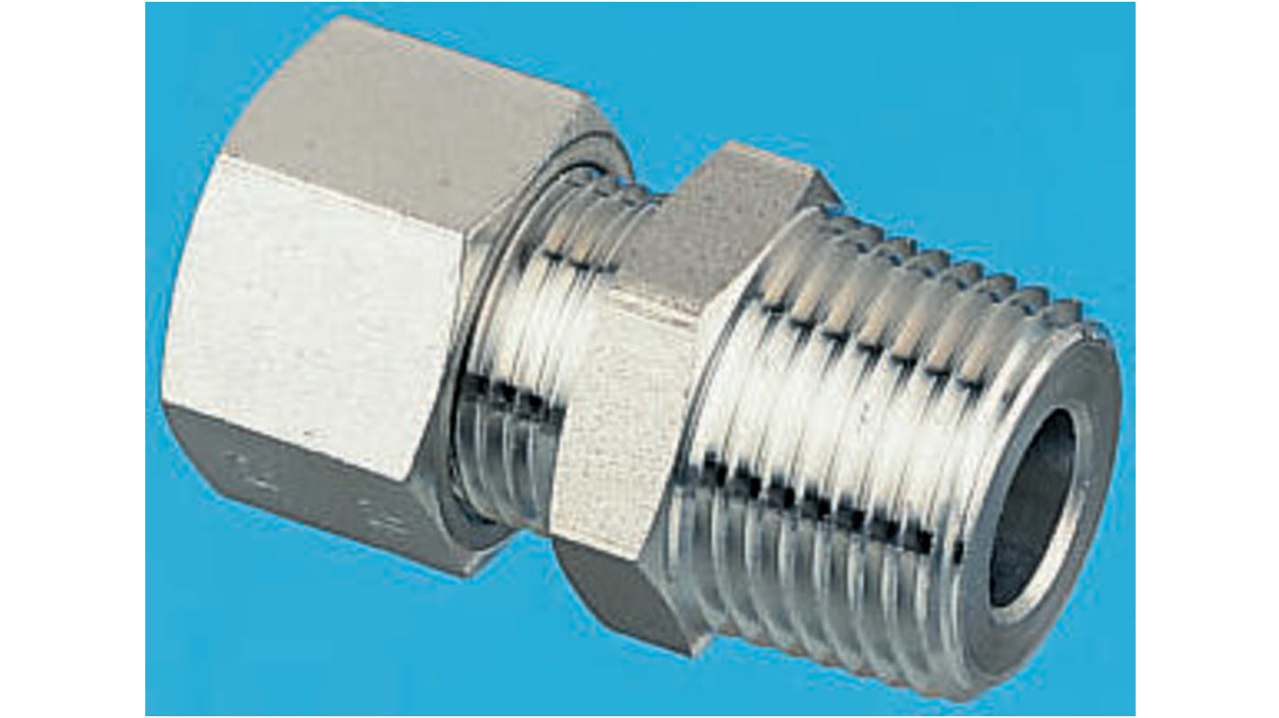 Legris LF3000 Series Straight Threaded Adaptor, NPT 1/4 Male to Push In 12 mm, Threaded-to-Tube Connection Style