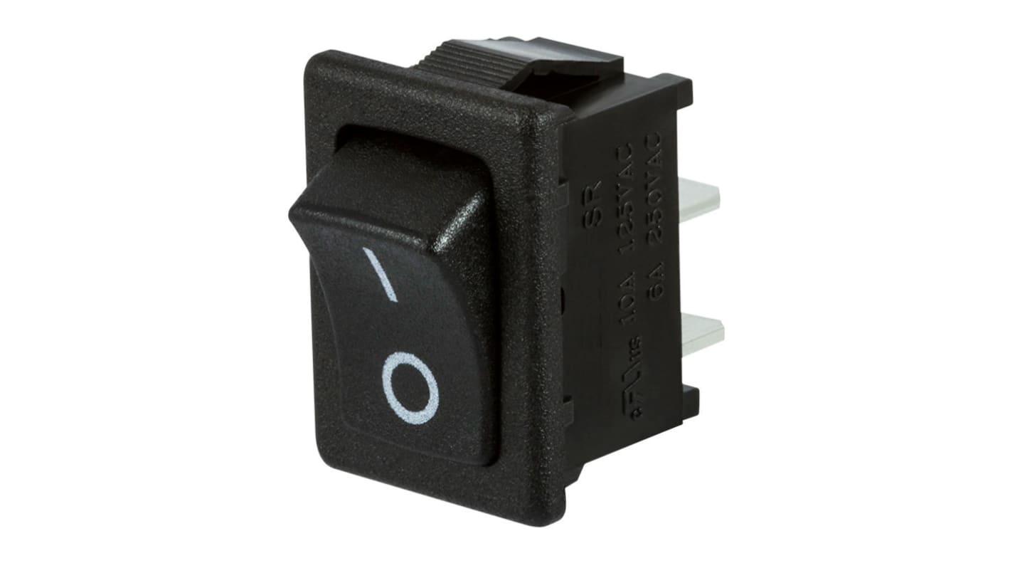 ZF 船型开关, 黑色矩形执行器, 单刀单掷, 面板安装, 125V, 开-关操作