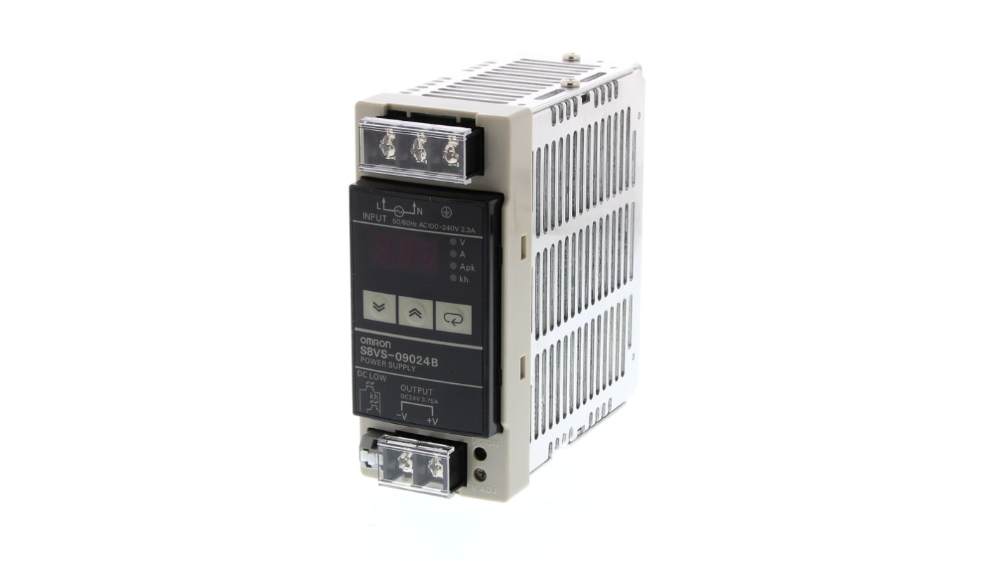 Omron S8VS Switched Mode DIN Rail Power Supply, 85 → 264V ac ac Input, 24V dc dc Output, 3.7A Output, 90W