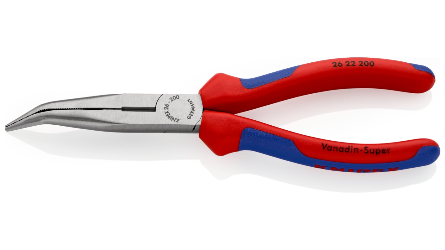 Knipex Long Nose Pliers, 200 mm Overall, Angled Tip, 73mm Jaw