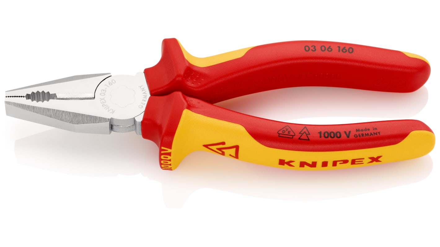 Knipex Kombizange Schneidkraft → Kupferkabel: 10 mm harter Draht: 2 mm mittelharter Draht: 3,1 mm 160 mm VDE