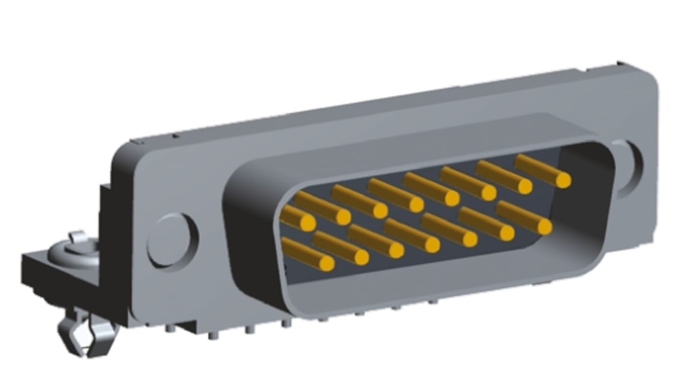 TE Connectivity Amplimite HD-20 15 Way Right Angle Through Hole D-sub Connector Plug, 2.84mm Pitch, with 4-40 UNC
