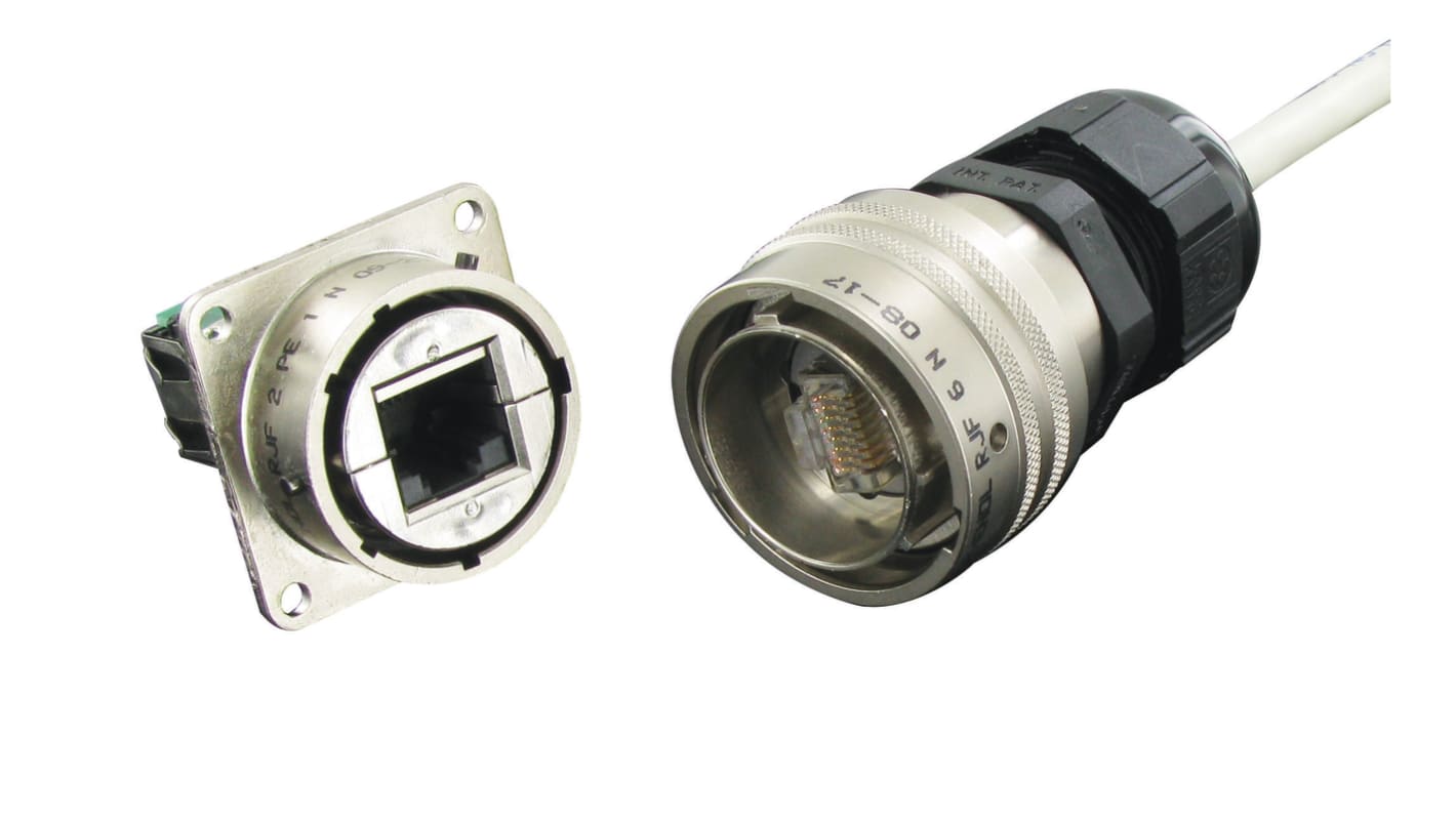 Amphenol Socapex RJF Series Female RJ45 Connector, Jam Nut, Cat5e Straight 1 Port 8 -Way