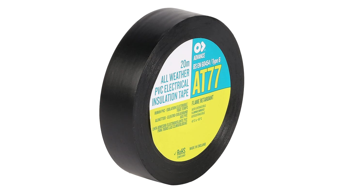 Advance Tapes AT77 Black PVC Electrical Tape, 19mm x 20m