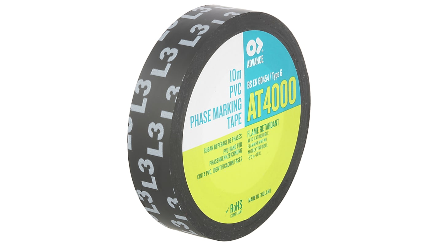 Advance Tapes AT4000 Isolierband, PVC Schwarz, 0.18mm x 15mm x 10m, -5°C bis +70°C