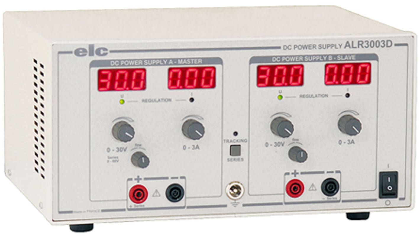Alimentatore da banco ELC ALR3003D, 2 uscite, 2 x 0 → 30V, 3A, 180W
