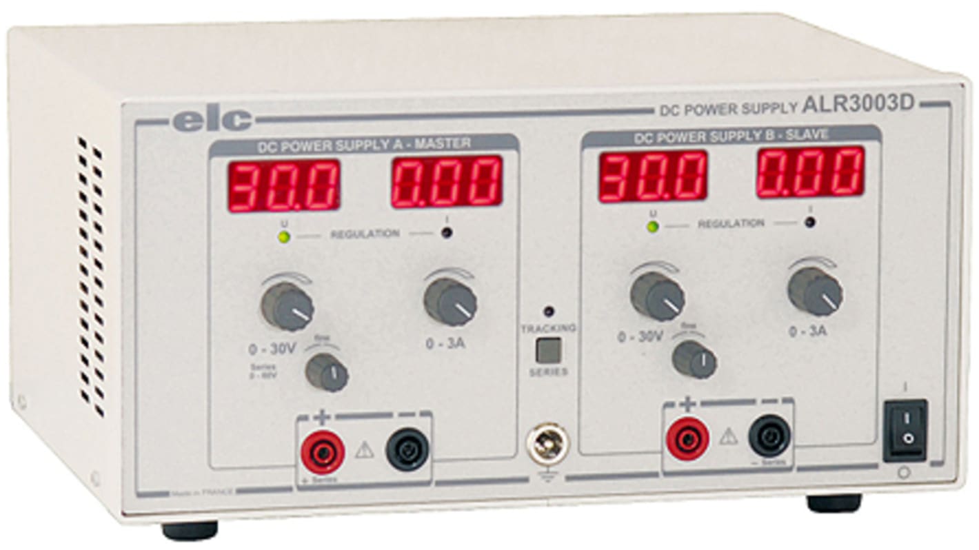 Alimentatore da banco ELC, 2 uscite, 2 x 0 → 30V, 3A, 180W, Cert. ISO