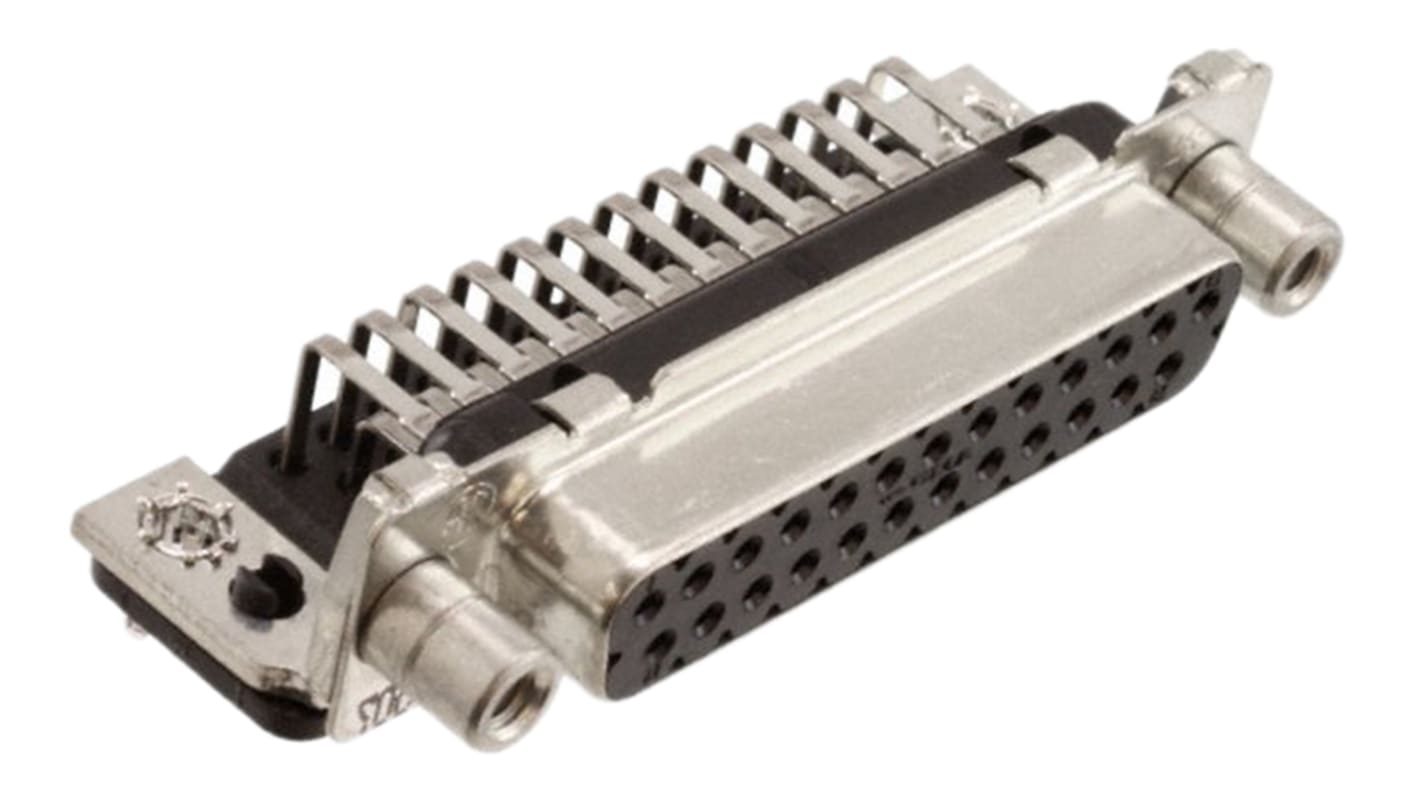 TE Connectivity Amplimite HD-20 25 Way Right Angle Through Hole D-sub Connector Socket, 2.74mm Pitch