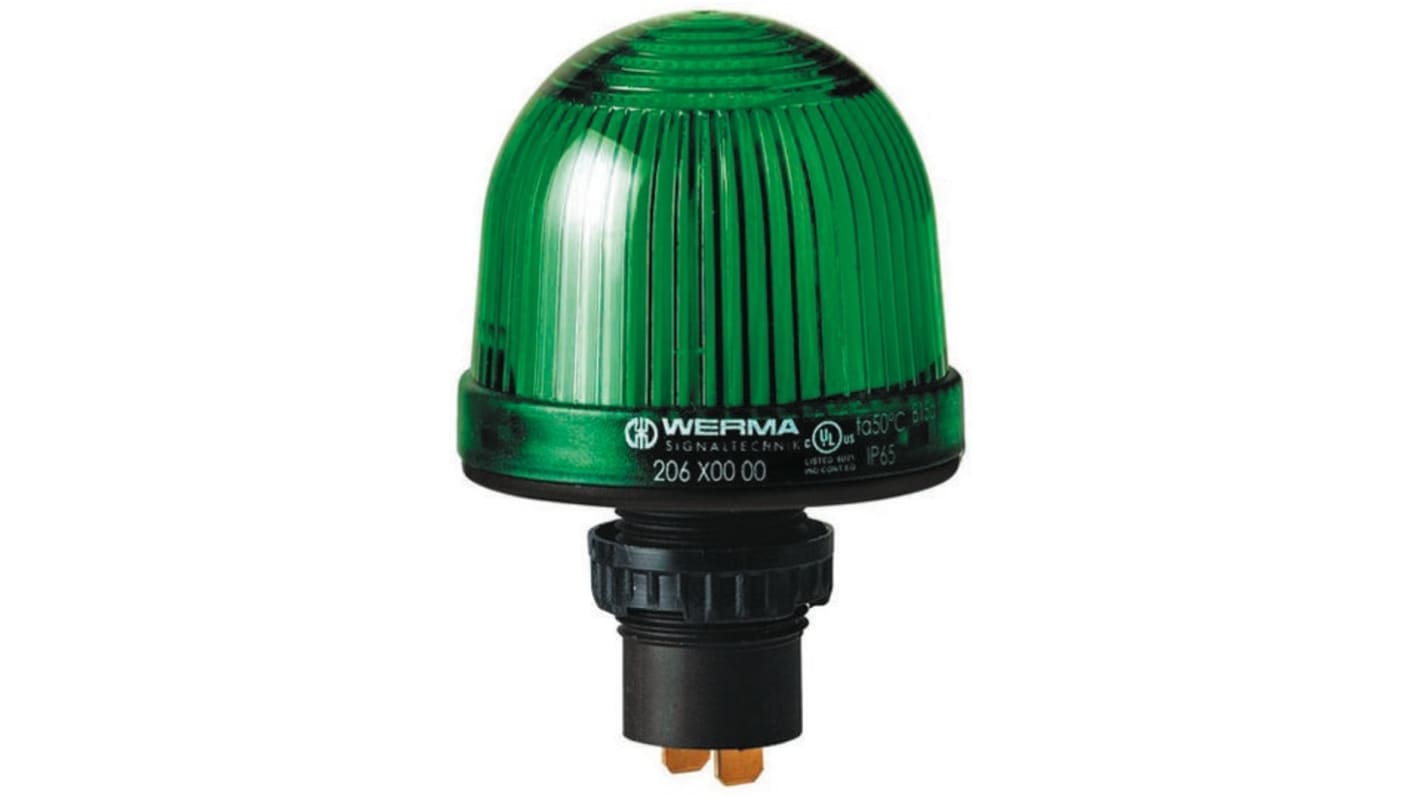 Werma EM 207 Series Green Steady Beacon, 230 V ac, Panel Mount, LED Bulb
