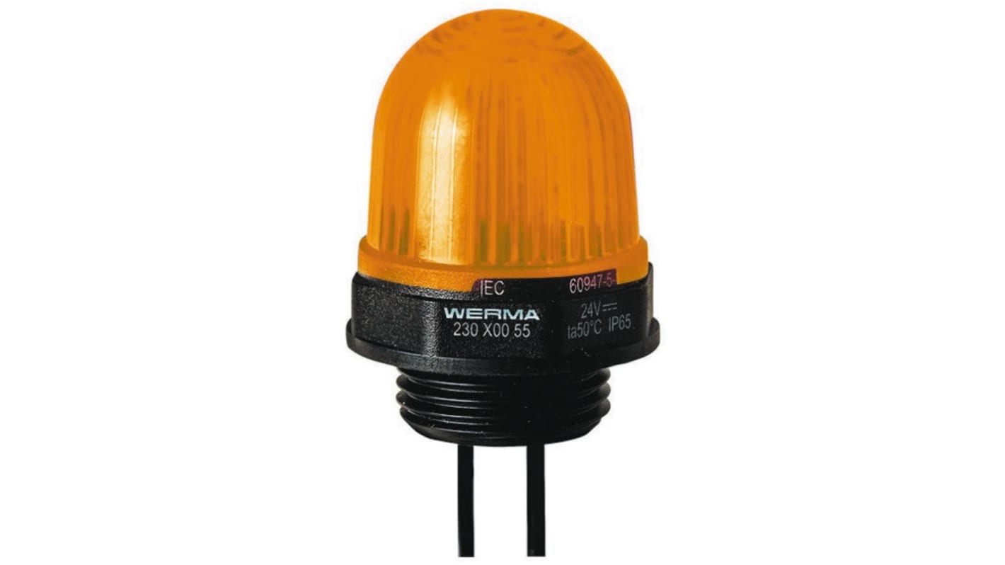 Werma EM 230 Series Yellow Steady Beacon, 24 V dc, Panel Mount, LED Bulb, IP65