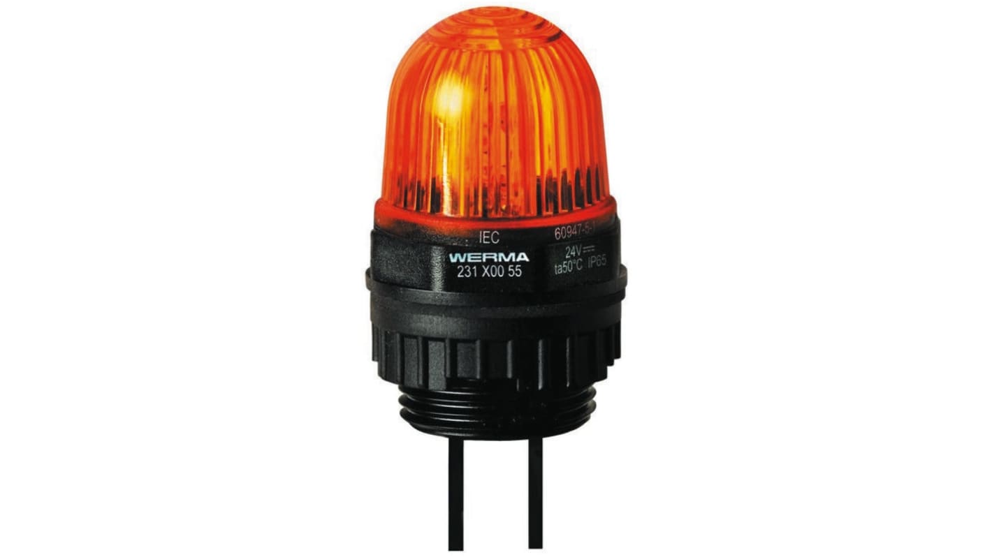 Werma EM 231 Series Yellow Steady Beacon, 24 V dc, Panel Mount, LED Bulb, IP65