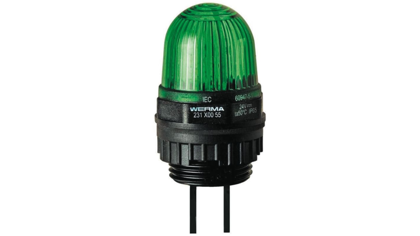 Werma EM 231 Series Green Steady Beacon, 24 V dc, Panel Mount, LED Bulb, IP65