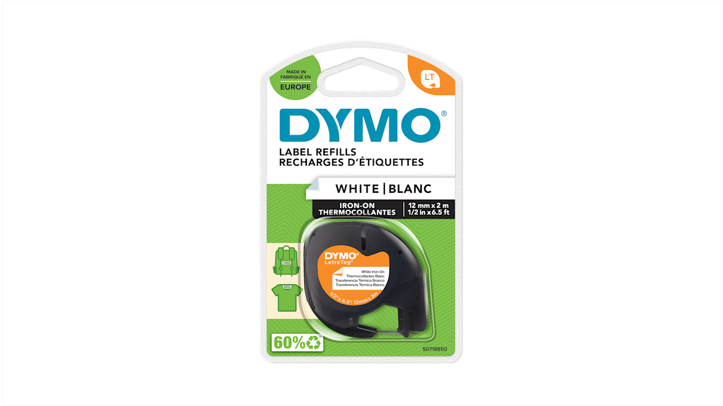 DYMO Rhino Beschriftungsband Schwarz für Dymo Letratag LT100H, Dymo Letratag LT100T auf Weiß