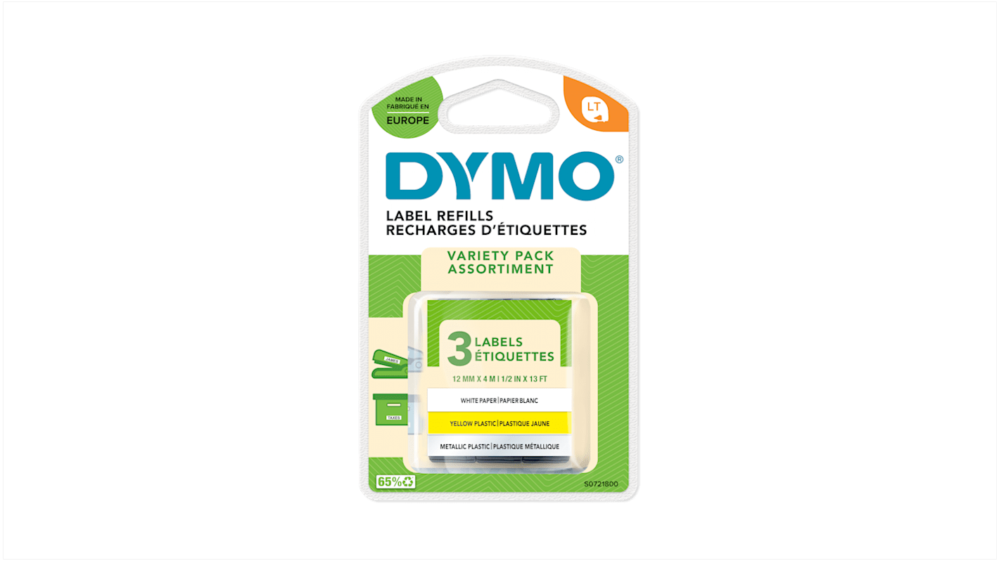 DYMO Rhino Beschriftungsband Schwarz für Dymo Letratag LT100H, Dymo Letratag LT100T auf Silber, Weiß, Gelb