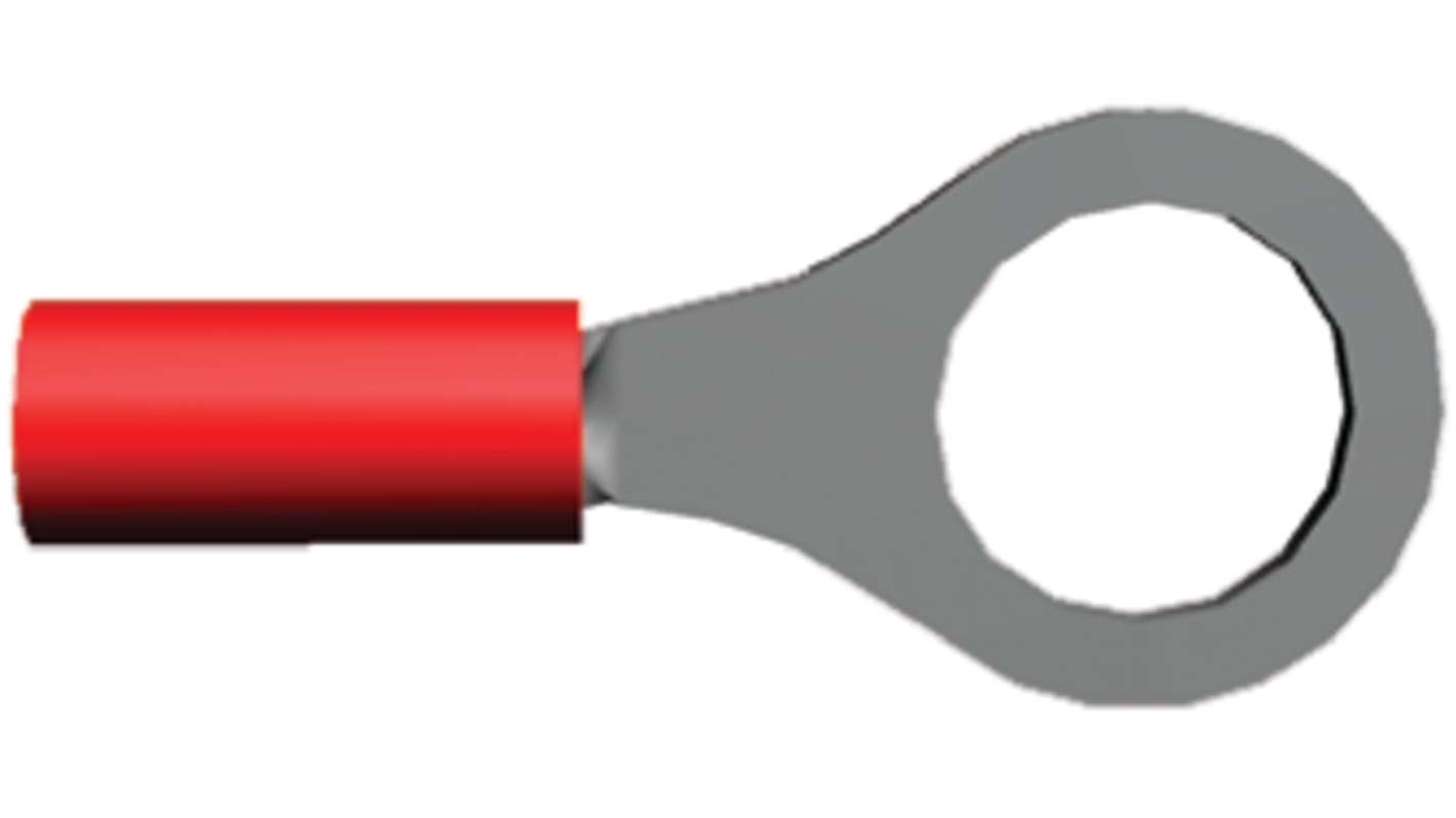 TE Connectivity, PIDG Insulated Ring Terminal, M10 Stud Size, 0.26mm² to 1.65mm² Wire Size, Red