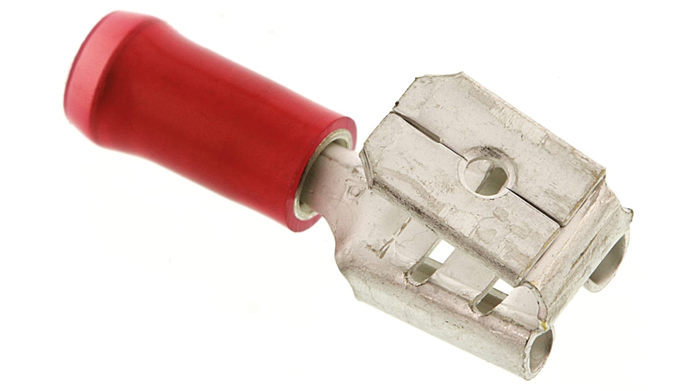 TE Connectivity PIDG FASTON .250 Red Insulated Female Spade Connector, Piggyback Terminal, 6.35 x 0.81mm Tab Size,