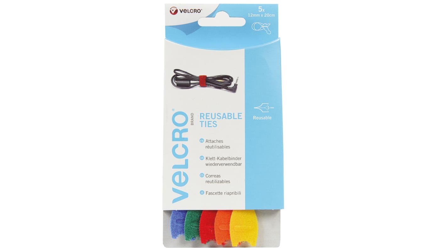 Velcro Blue, Green, Orange, Red, Yellow Hook & Loop Tape, 12mm x 200mm