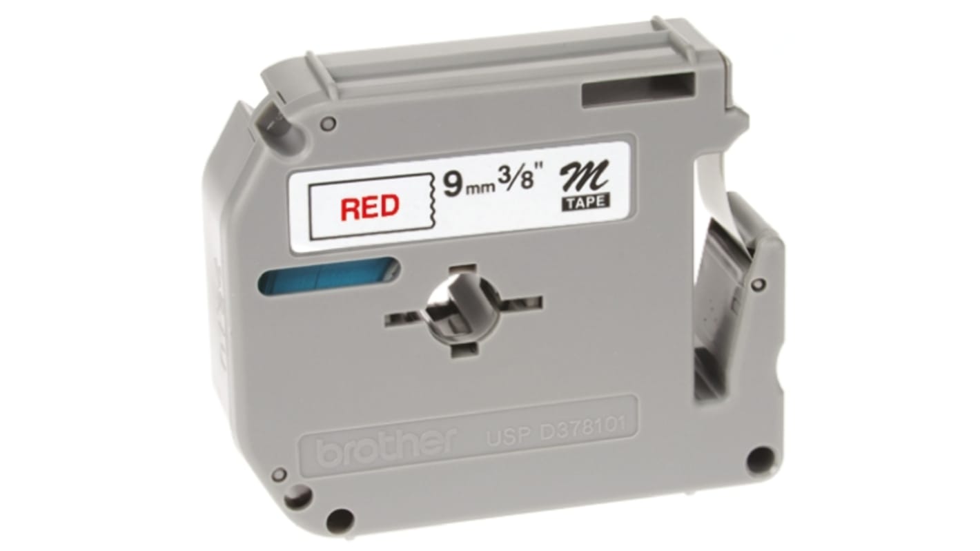 Brother Red on White Label Printer Tape, 8 m Length, 9 mm Width