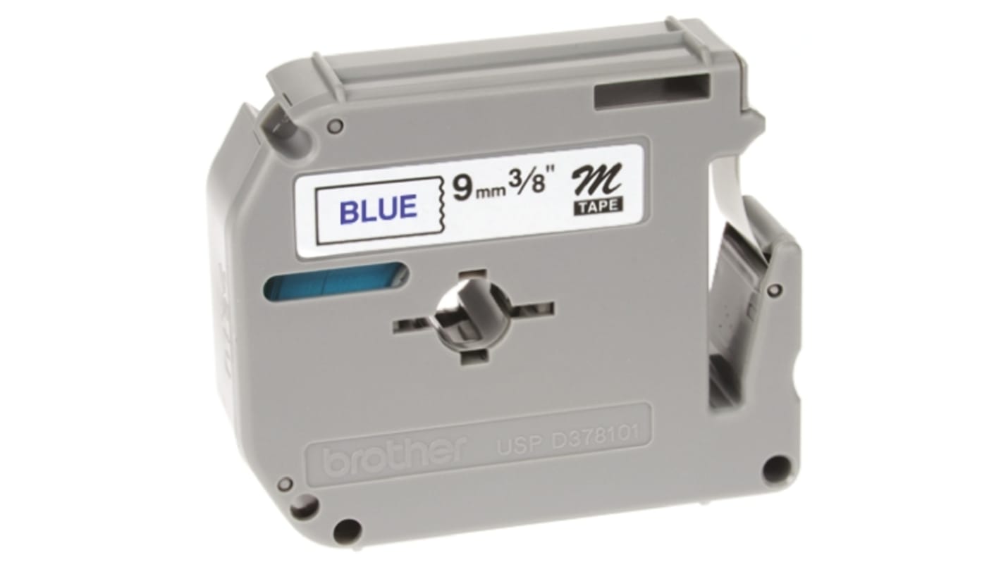 Brother Blue on White Label Printer Tape, 8 m Length, 9 mm Width