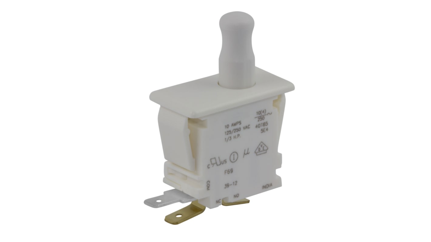 ZF Door Micro Switch, Button, SPDT 10 A @ 250 V ac, -40 → +85°C