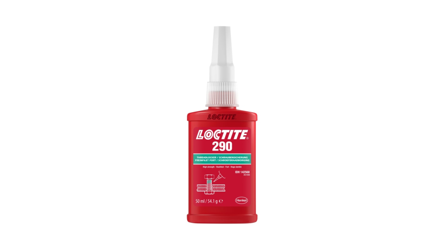 Fijador de roscas Loctite Loctite 290 de color Verde, Botella de 50 ml, cura 3 h.